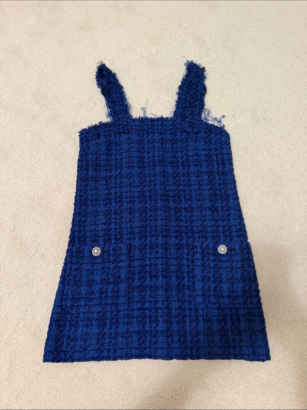 Zara Cobalt Tweed Mini Pinafore Dress